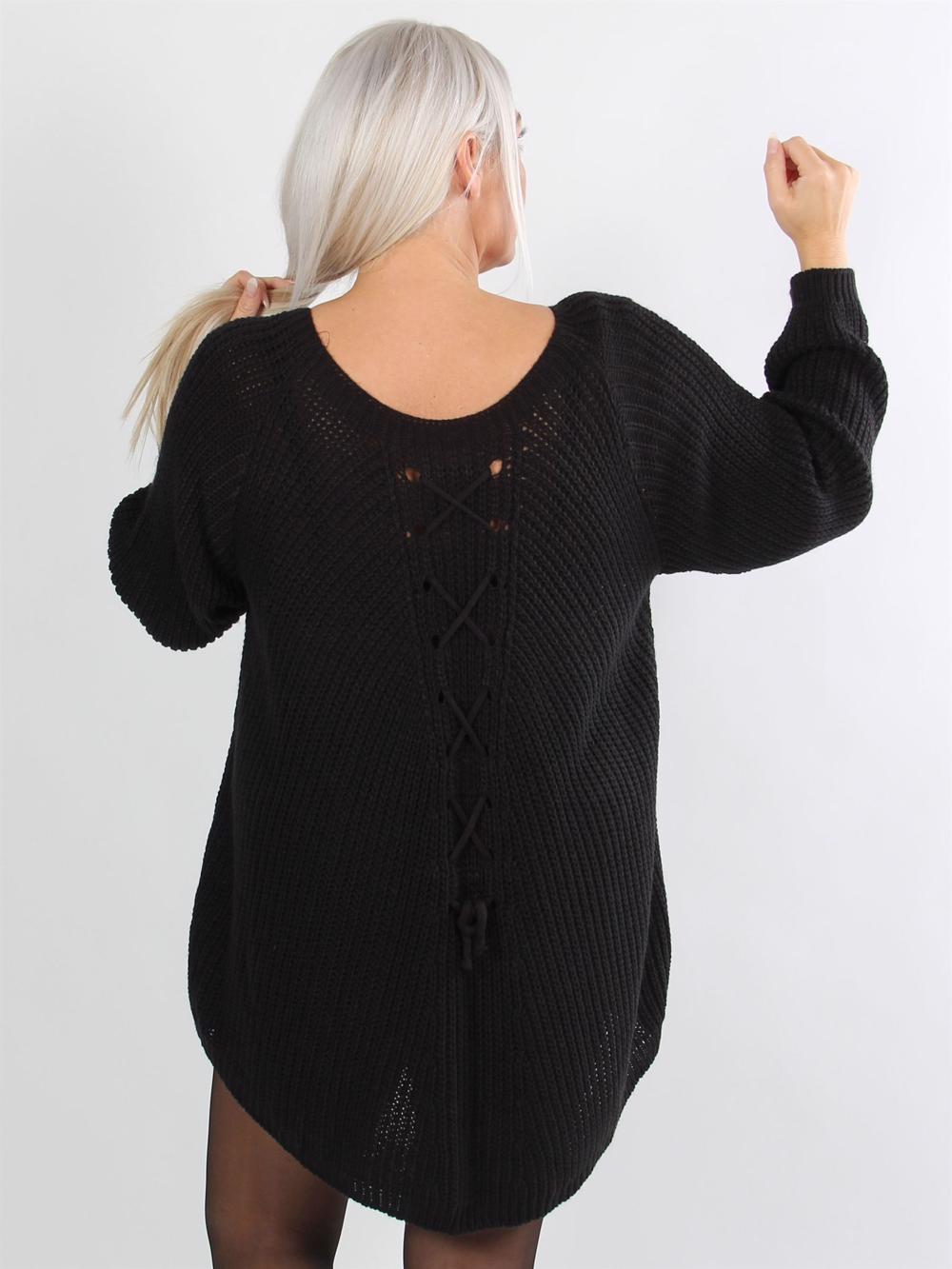 Silje - Armygrøn striktrøje med snørre i ryggen